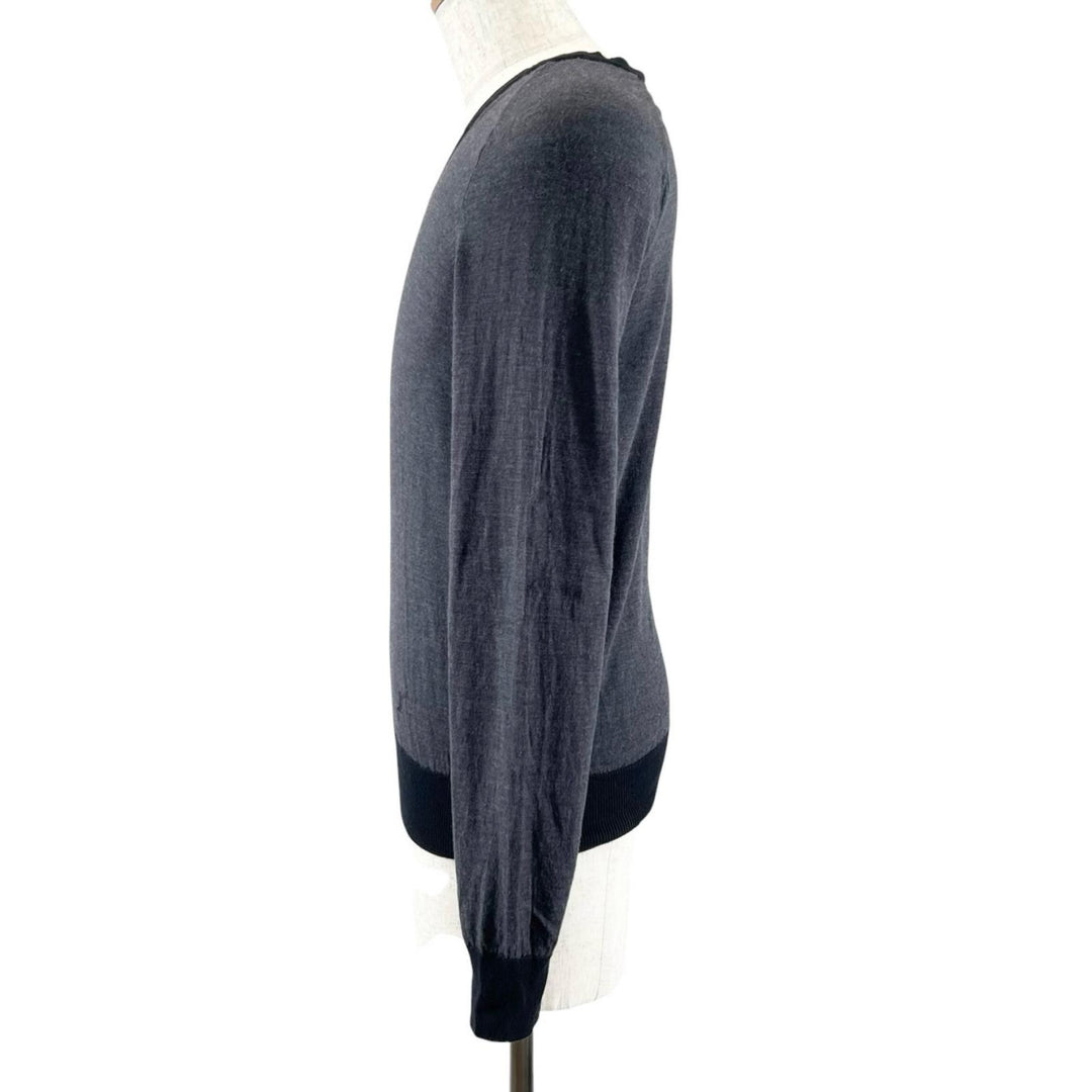 Excellent LOUIS VUITTON knit LV embroidery V-neck gray wool mens XS