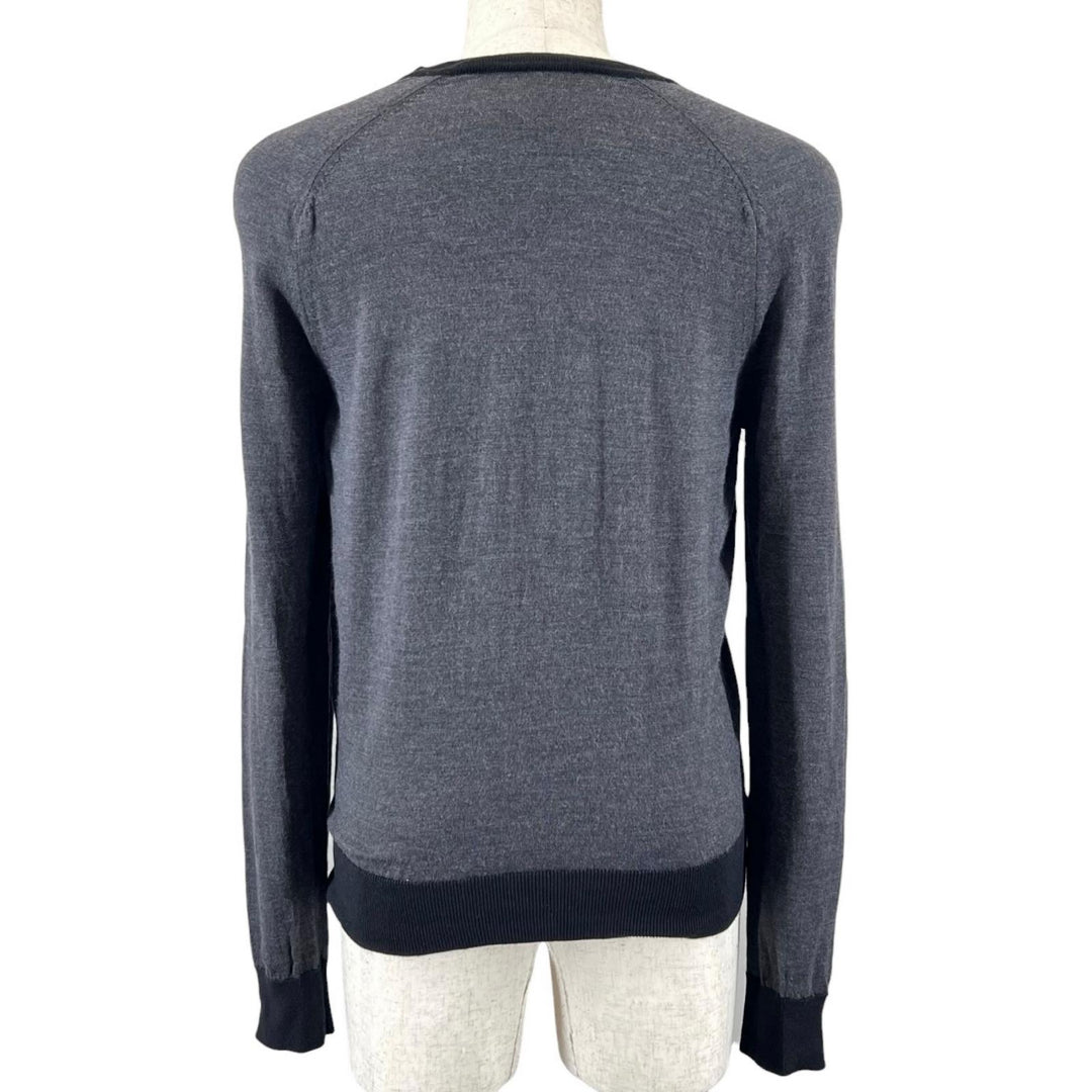 Excellent LOUIS VUITTON knit LV embroidery V-neck gray wool mens XS