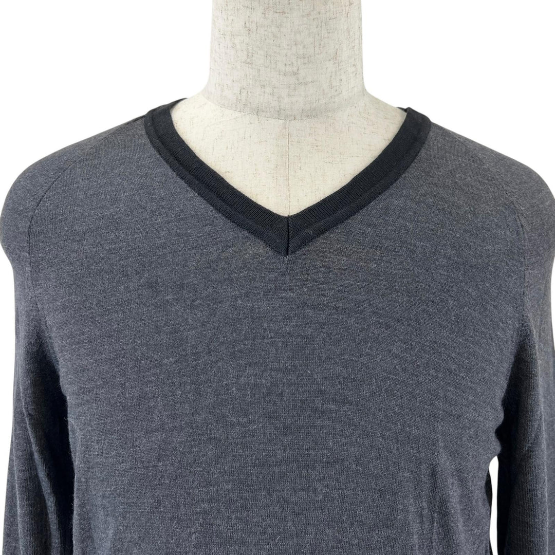 Excellent LOUIS VUITTON knit LV embroidery V-neck gray wool mens XS