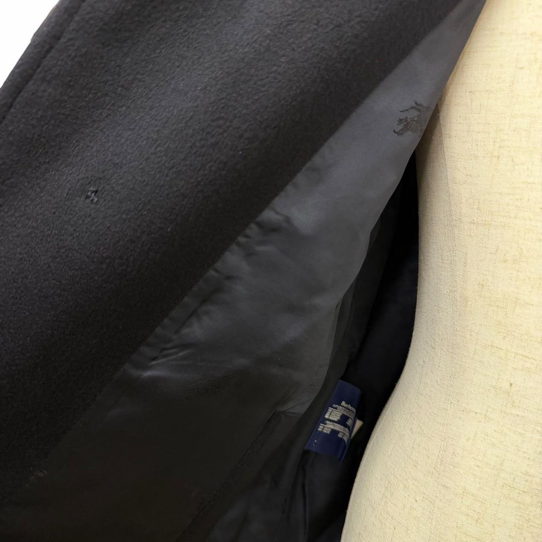 Excellent Burberrys coat All-over logo print lining, fly front Navy cashmere