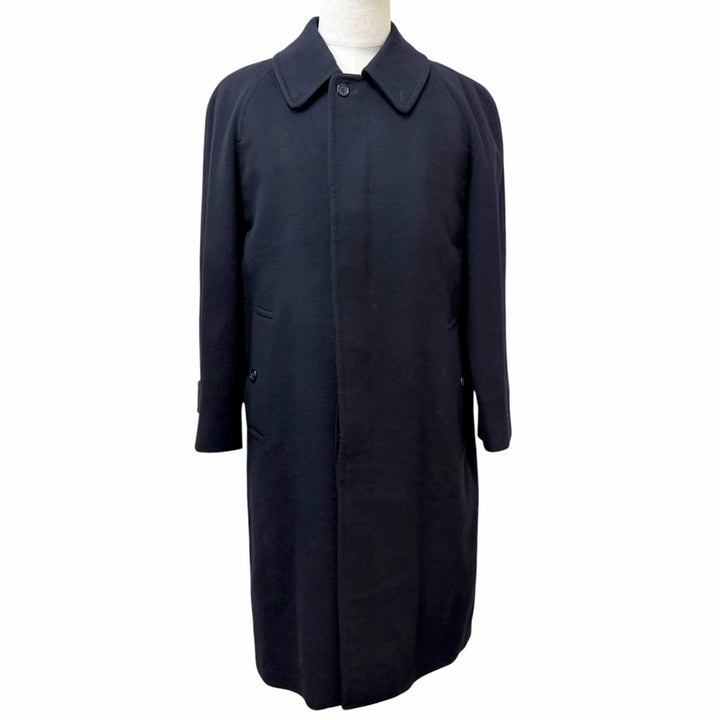 Excellent Burberrys coat All-over logo print lining, fly front Navy cashmere