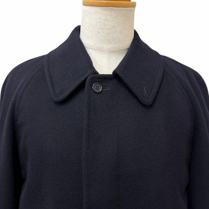 Excellent Burberrys coat All-over logo print lining, fly front Navy cashmere