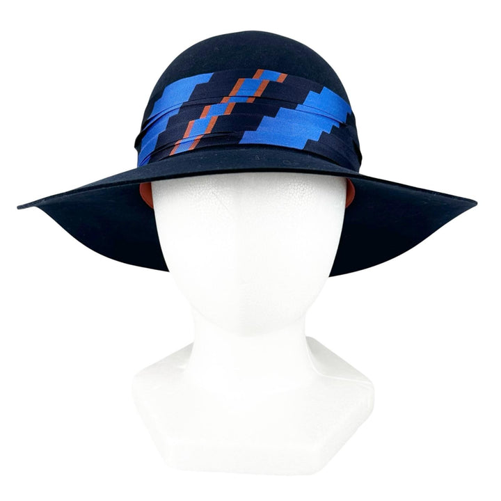 Excellent HERMES hat Scarf ribbon, Lapin Felt Navy wool Women 58