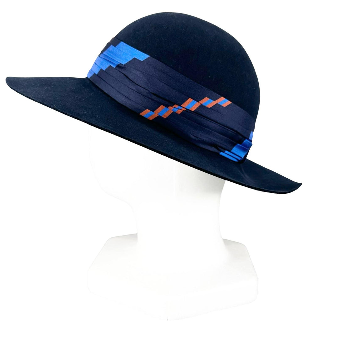Excellent HERMES hat Scarf ribbon, Lapin Felt Navy wool Women 58