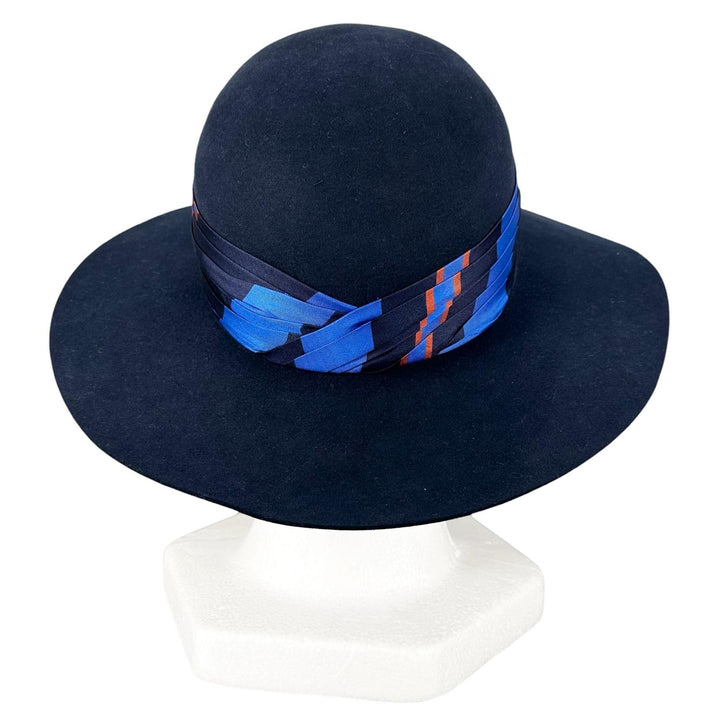 Excellent HERMES hat Scarf ribbon, Lapin Felt Navy wool Women 58