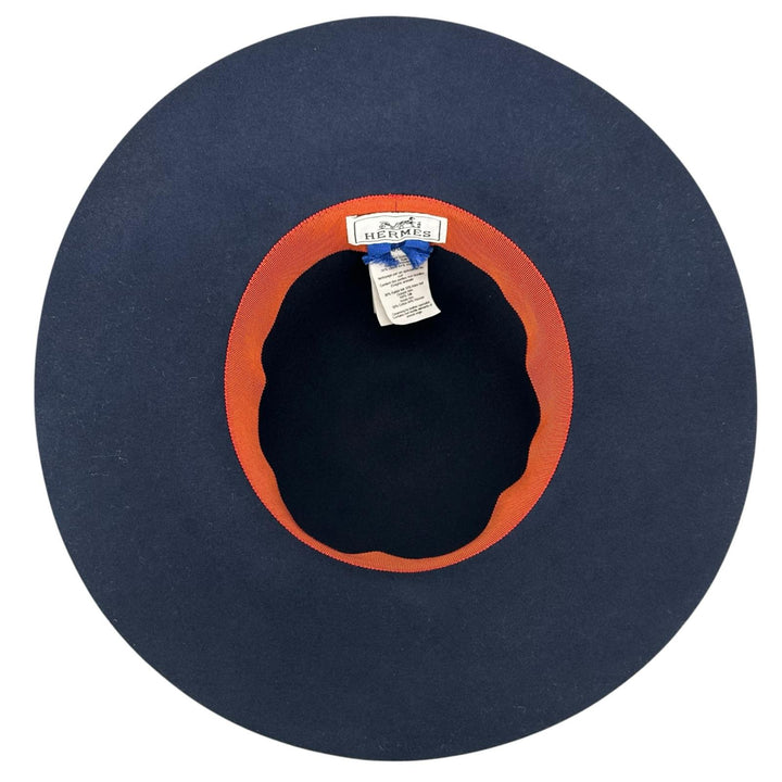Excellent HERMES hat Scarf ribbon, Lapin Felt Navy wool Women 58
