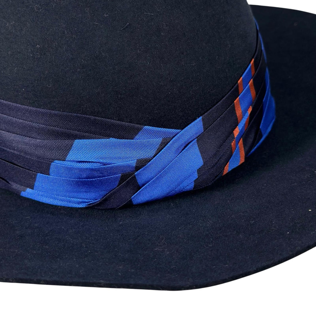 Excellent HERMES hat Scarf ribbon, Lapin Felt Navy wool Women 58