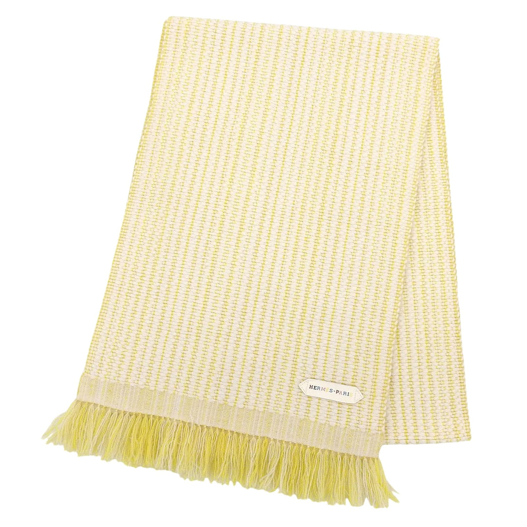 Excellent HERMES Scarf Wavy double-faced fringed stole yellow Women H259087S