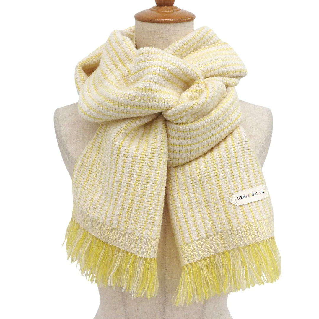 Excellent HERMES Scarf Wavy double-faced fringed stole yellow Women H259087S