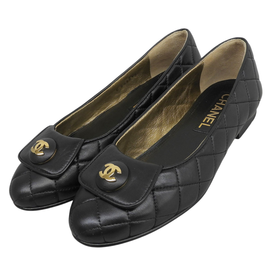 Great CHANEL pumps ballerina black leather Women 35.5 23A G45047