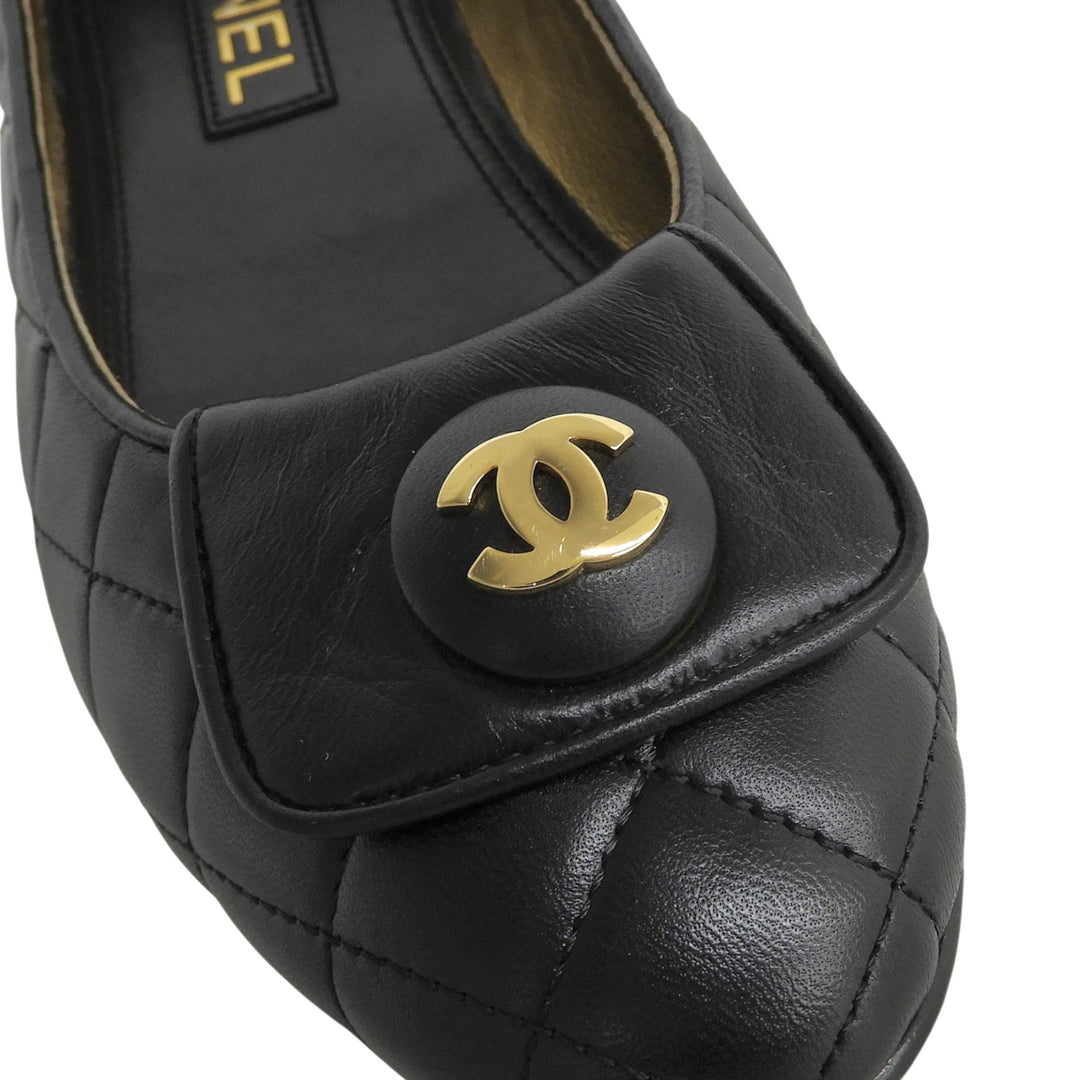 Great CHANEL pumps ballerina black leather Women 35.5 23A G45047