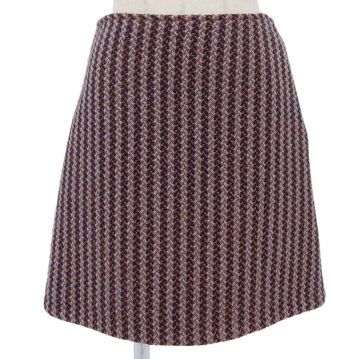 Excellent HERMES skirt 100% Wool Striped Trapezoid Tweed Multi hair Women 36