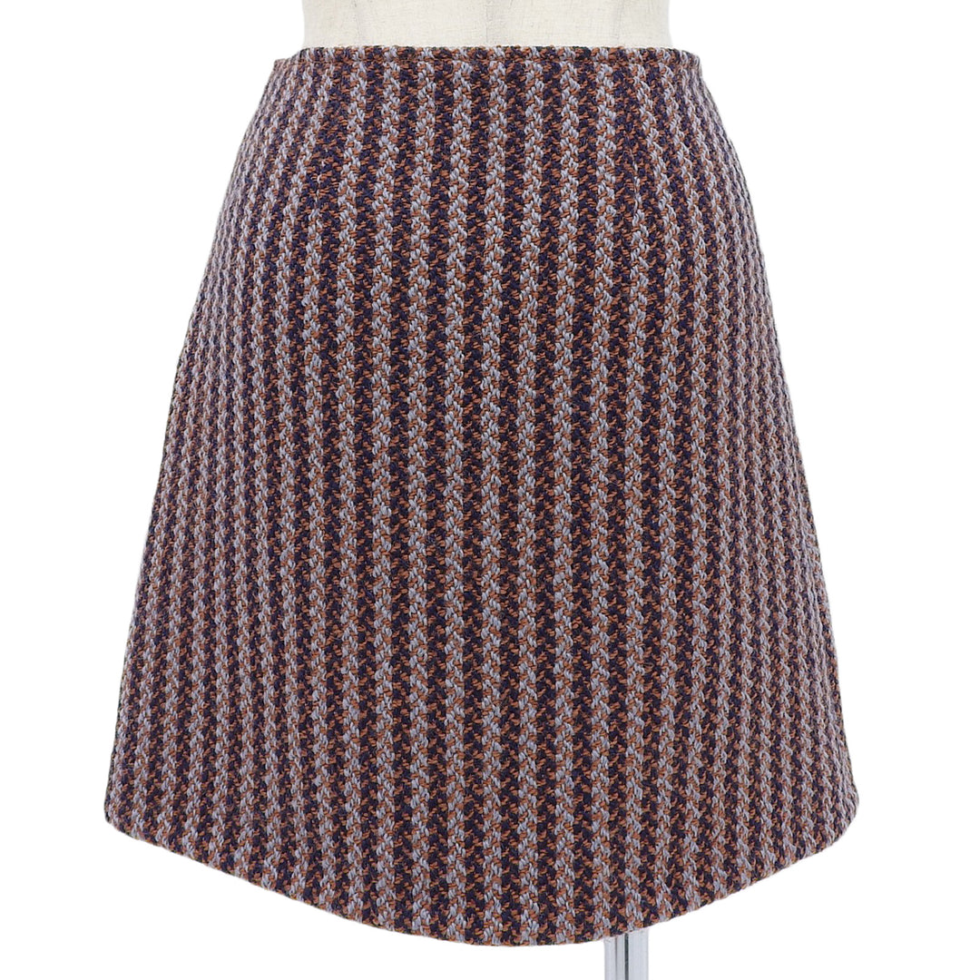 Excellent HERMES skirt 100% Wool Striped Trapezoid Tweed Multi hair Women 36