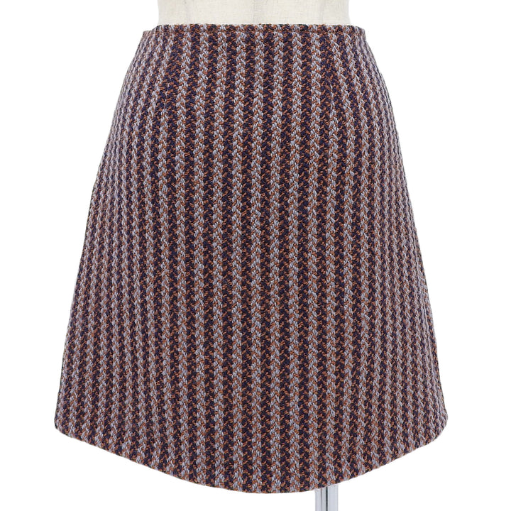 Excellent HERMES skirt 100% Wool Striped Trapezoid Tweed Multi hair Women 36