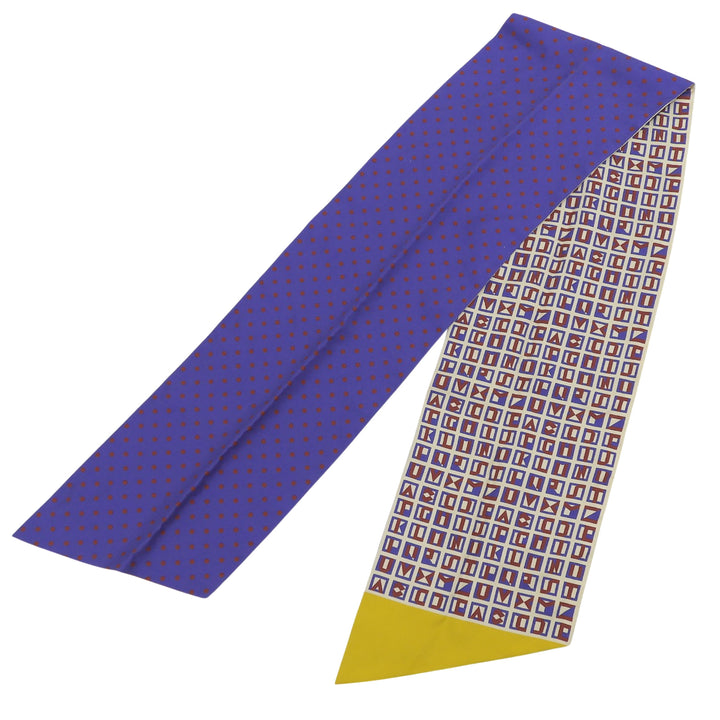 Excellent HERMES scarf Maxi Twilly Cut Lettres et Pois blue silk Women