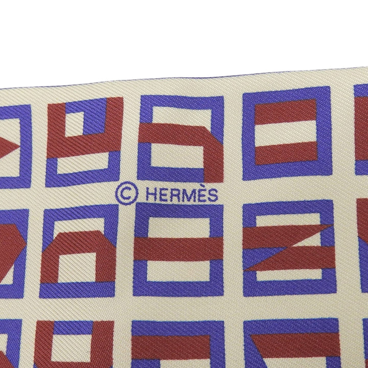 Excellent HERMES scarf Maxi Twilly Cut Lettres et Pois blue silk Women