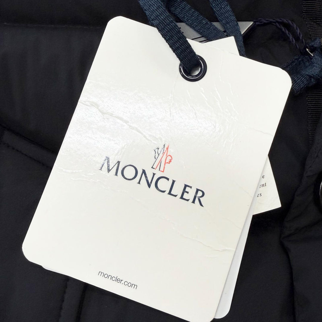 Pristine MONCLER Down jacket REIMS GIUBBOTTO Leather logo patch hooded jacket