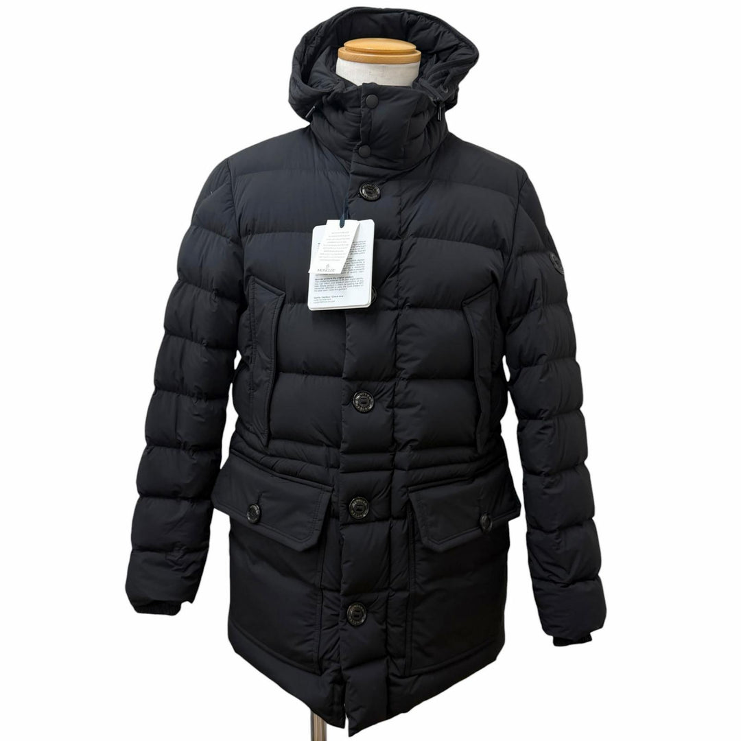 Pristine MONCLER Down jacket REIMS GIUBBOTTO Leather logo patch hooded jacket