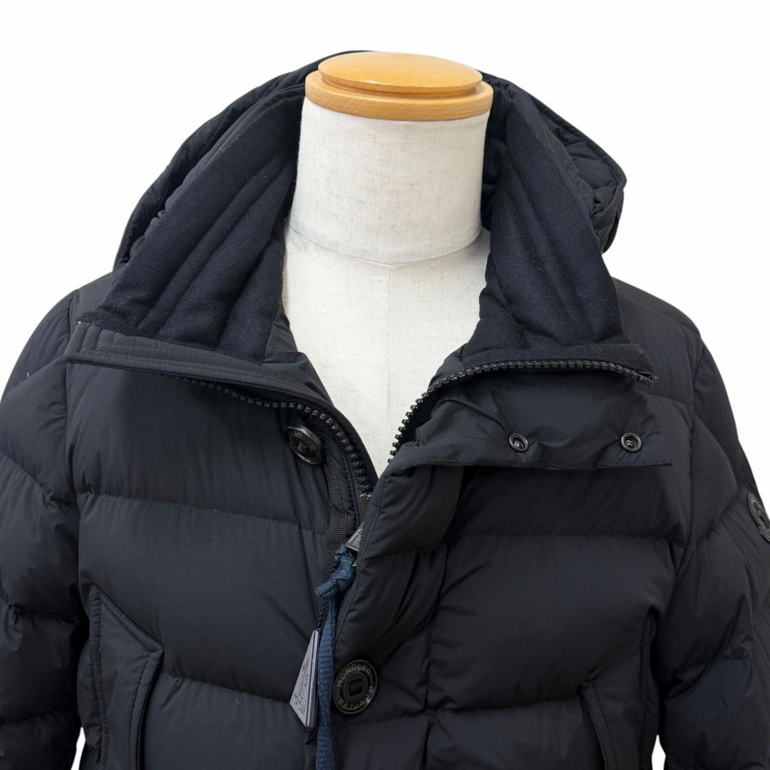 Pristine MONCLER Down jacket REIMS GIUBBOTTO Leather logo patch hooded jacket