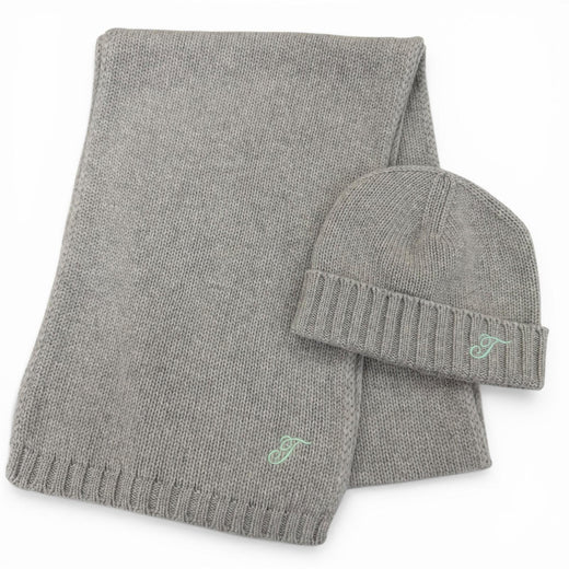 Pristine TIFFANY&Co. Scarf Scarf and knit cap set (2 pieces) gray cashmere Women