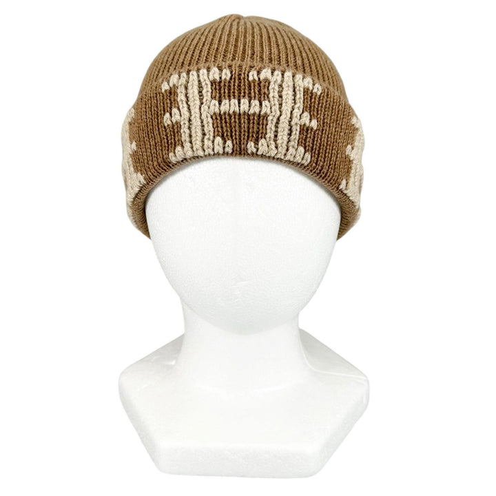 Excellent HERMES Knit cap Margiela-era H logo beanie Camel cashmere Women