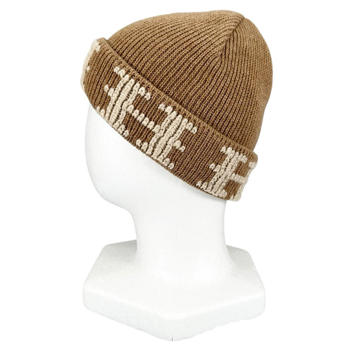 Excellent HERMES Knit cap Margiela-era H logo beanie Camel cashmere Women