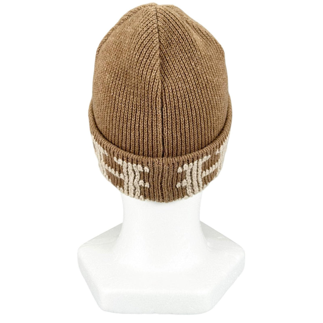 Excellent HERMES Knit cap Margiela-era H logo beanie Camel cashmere Women