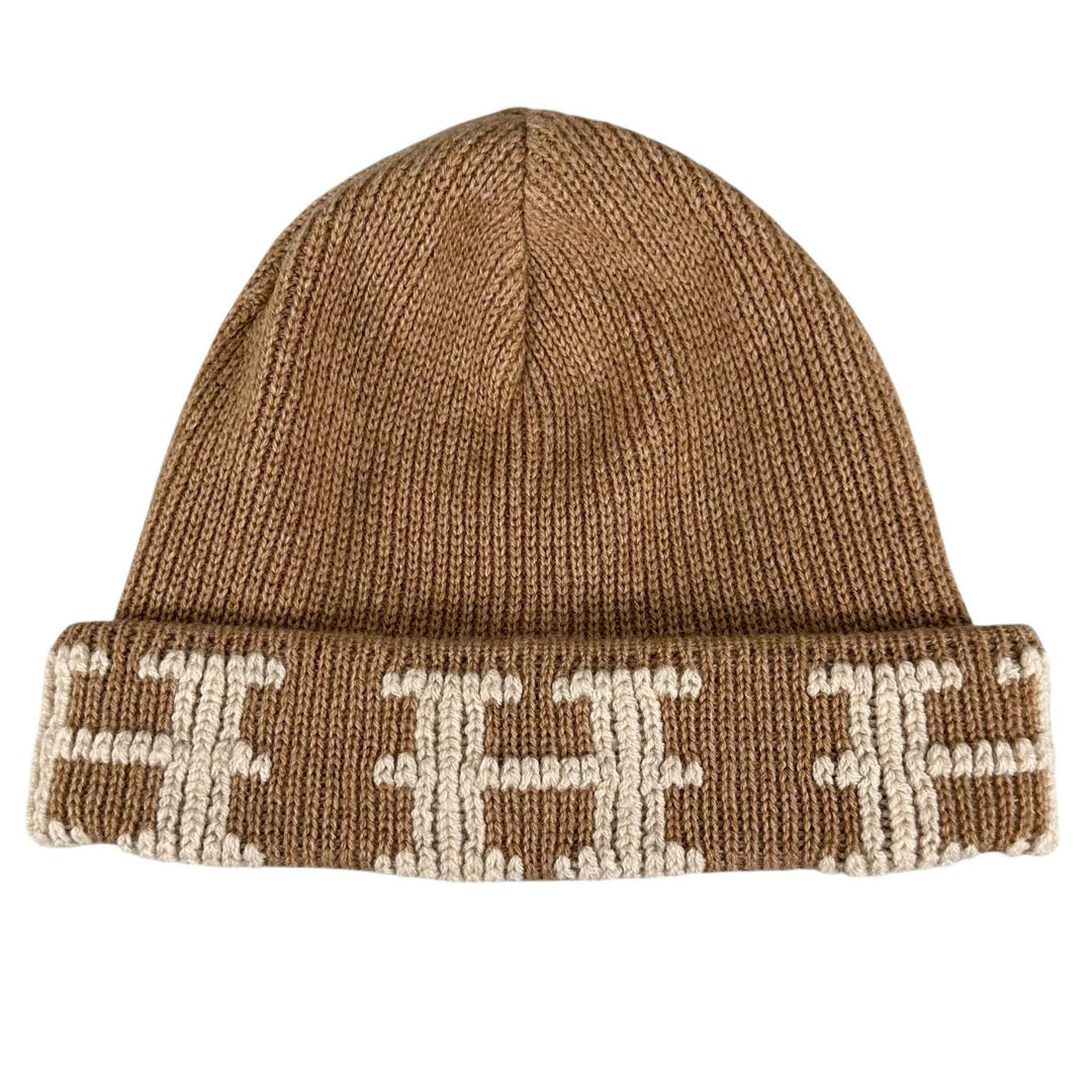 Excellent HERMES Knit cap Margiela-era H logo beanie Camel cashmere Women