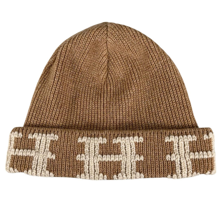 Excellent HERMES Knit cap Margiela-era H logo beanie Camel cashmere Women