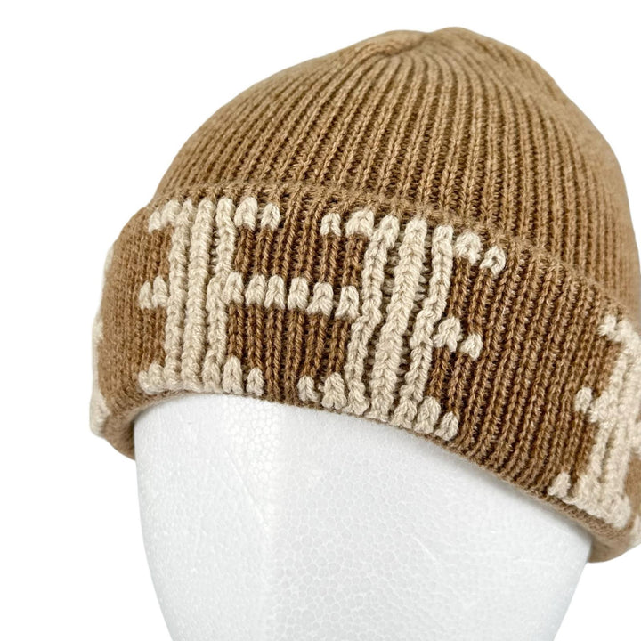 Excellent HERMES Knit cap Margiela-era H logo beanie Camel cashmere Women