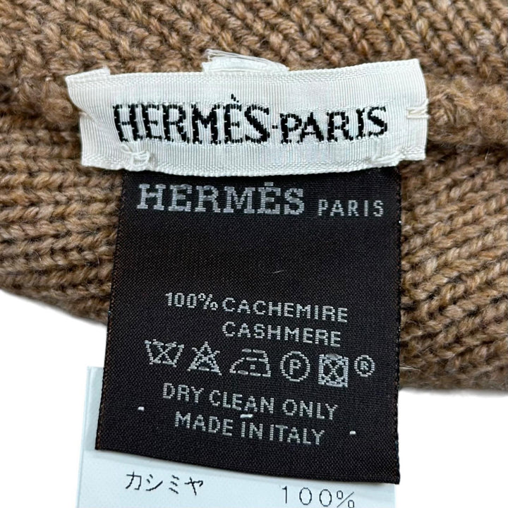 Excellent HERMES Knit cap Margiela-era H logo beanie Camel cashmere Women