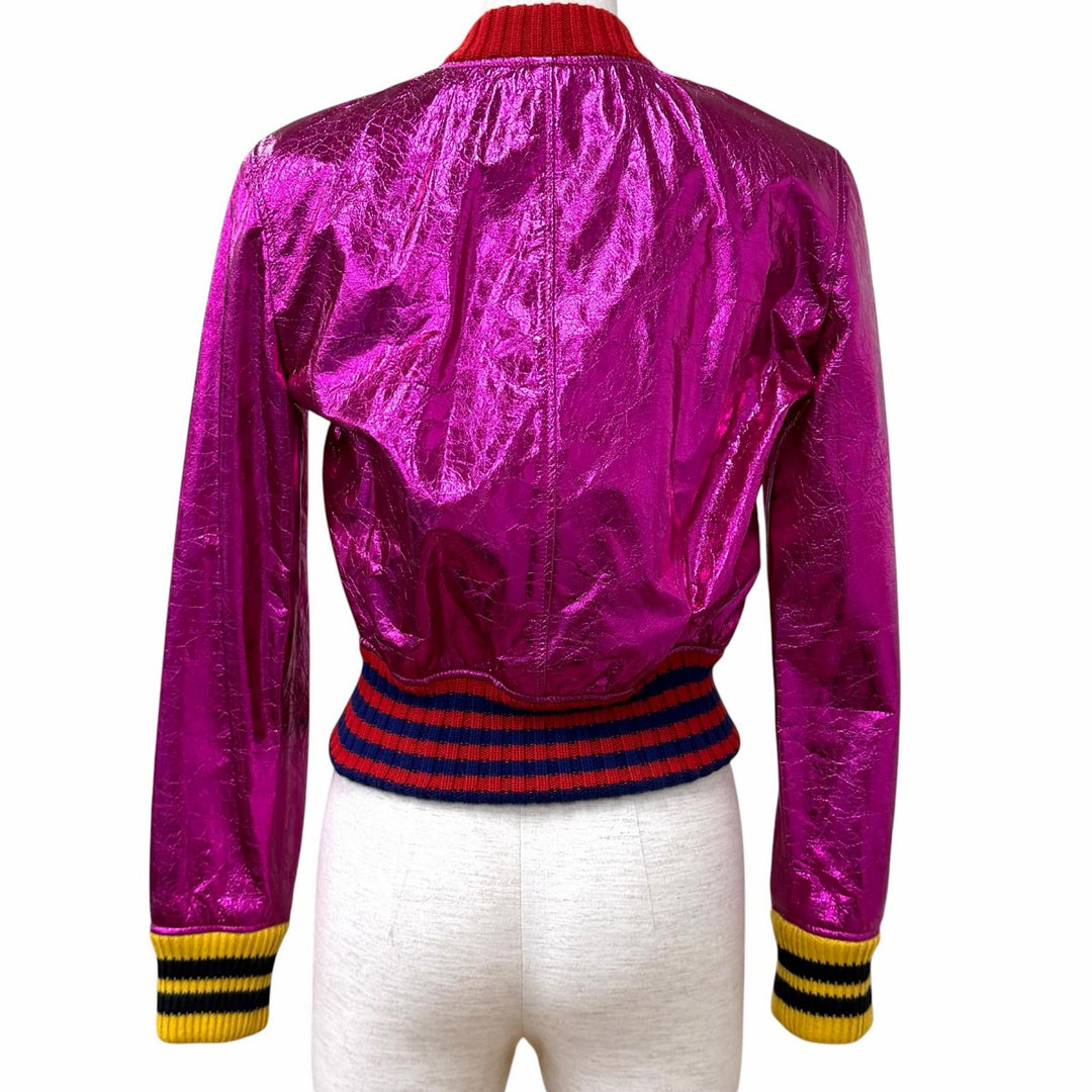 Excellent GUCCI Bomber jacket Logo Zip Metalic Sheep leather 36 481483
