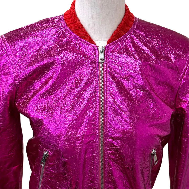 Excellent GUCCI Bomber jacket Logo Zip Metalic Sheep leather 36 481483