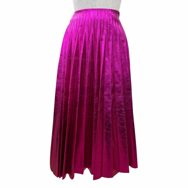 Excellent GUCCI Pleated skirt Lamb leather long length Metallic pink 36 433932