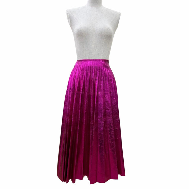 Excellent GUCCI Pleated skirt Lamb leather long length Metallic pink 36 433932