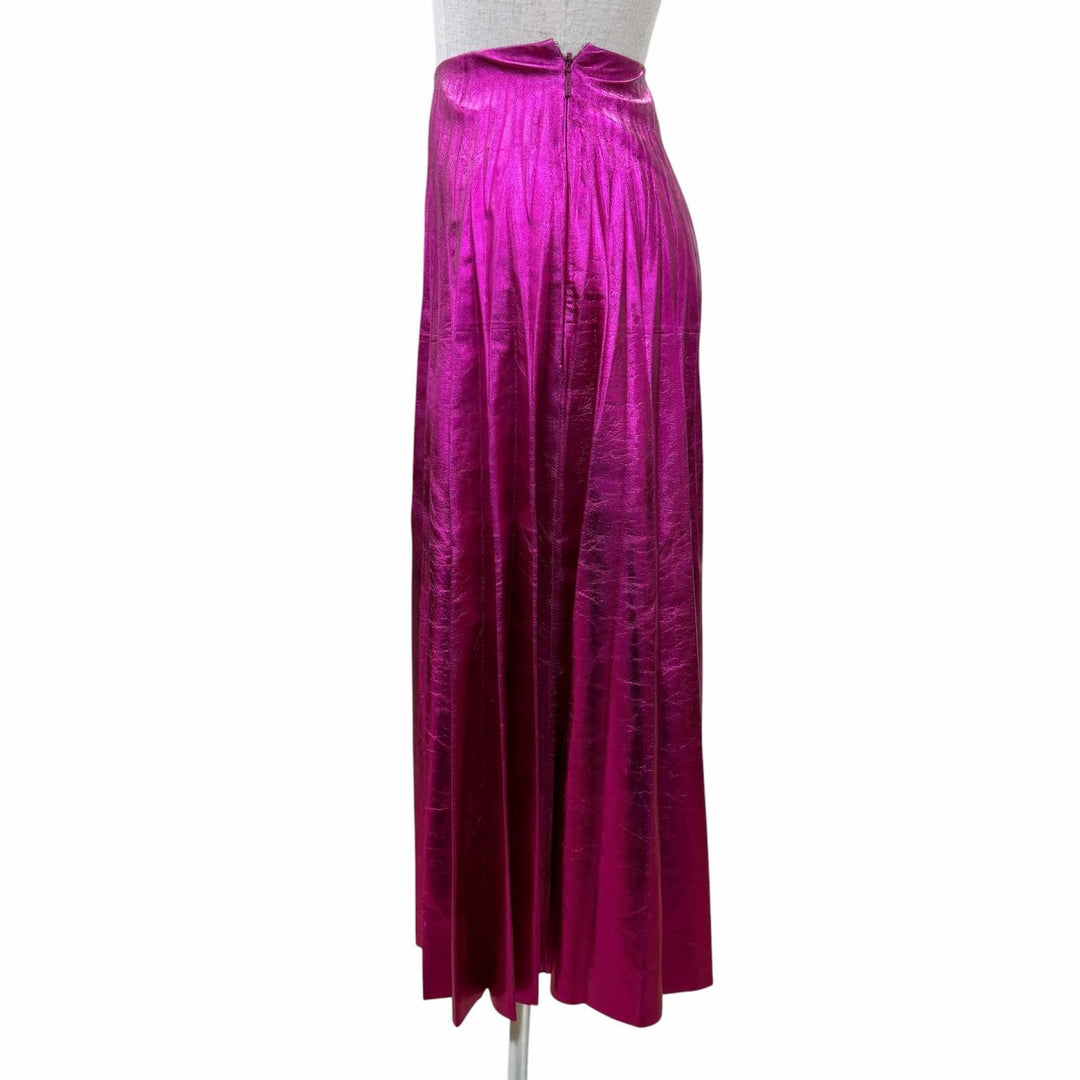 Excellent GUCCI Pleated skirt Lamb leather long length Metallic pink 36 433932