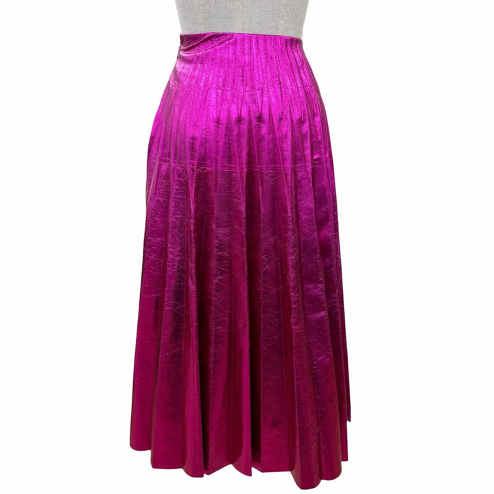 Excellent GUCCI Pleated skirt Lamb leather long length Metallic pink 36 433932
