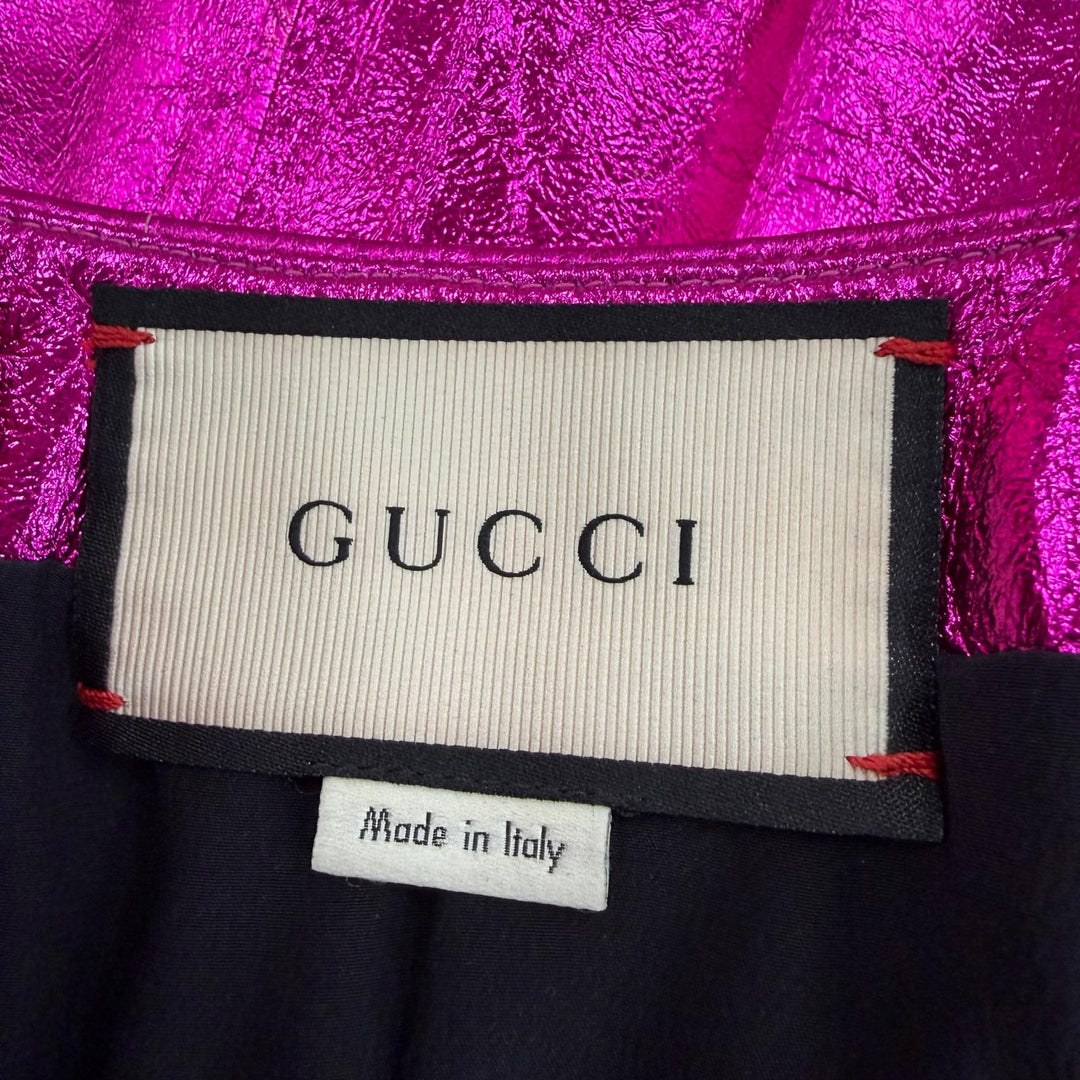 Excellent GUCCI Pleated skirt Lamb leather long length Metallic pink 36 433932