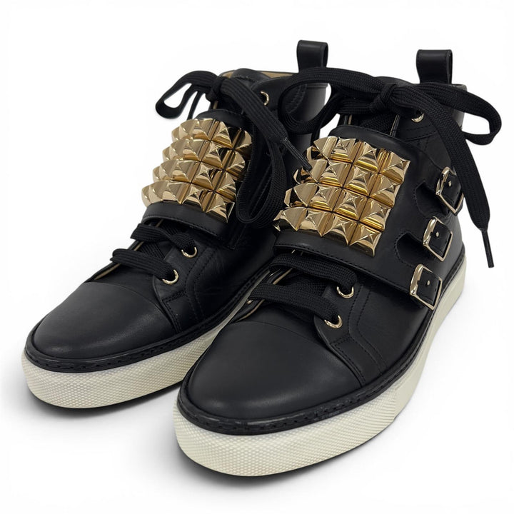 Great HERMES High cut sneakers Lenox Exclibris Collier de Chien black leather