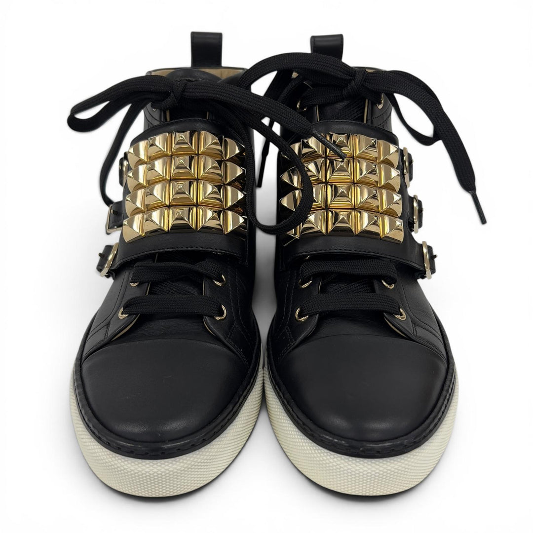 Great HERMES High cut sneakers Lenox Exclibris Collier de Chien black leather