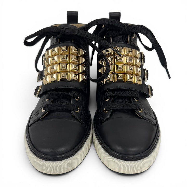 Great HERMES High cut sneakers Lenox Exclibris Collier de Chien black leather