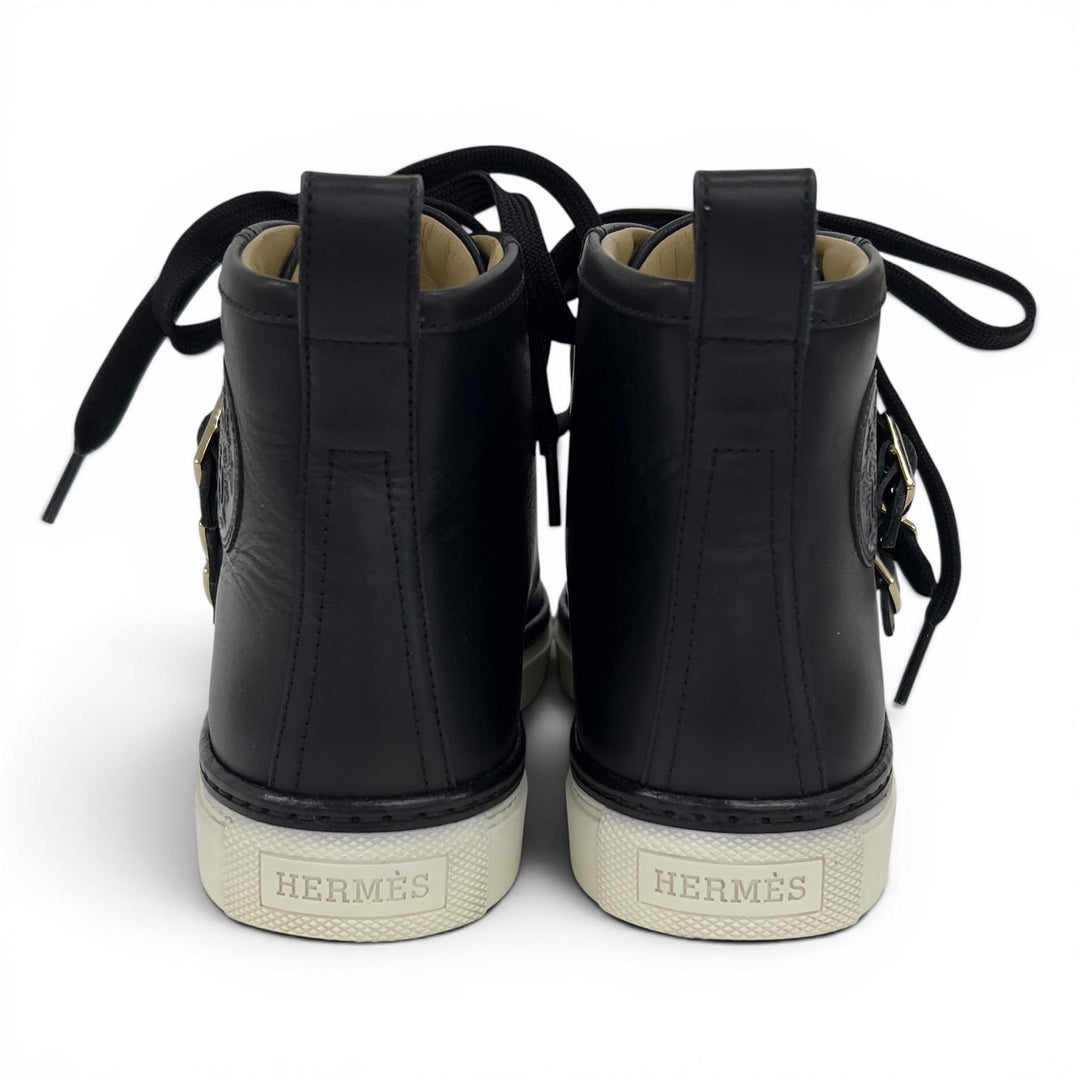 Great HERMES High cut sneakers Lenox Exclibris Collier de Chien black leather