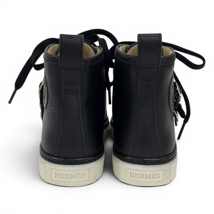 Great HERMES High cut sneakers Lenox Exclibris Collier de Chien black leather