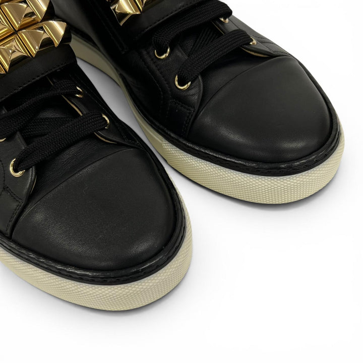 Great HERMES High cut sneakers Lenox Exclibris Collier de Chien black leather