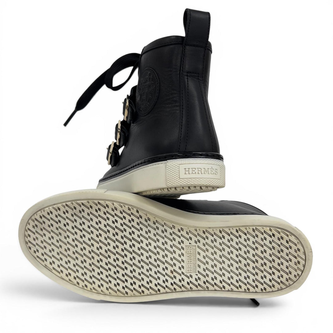 Great HERMES High cut sneakers Lenox Exclibris Collier de Chien black leather