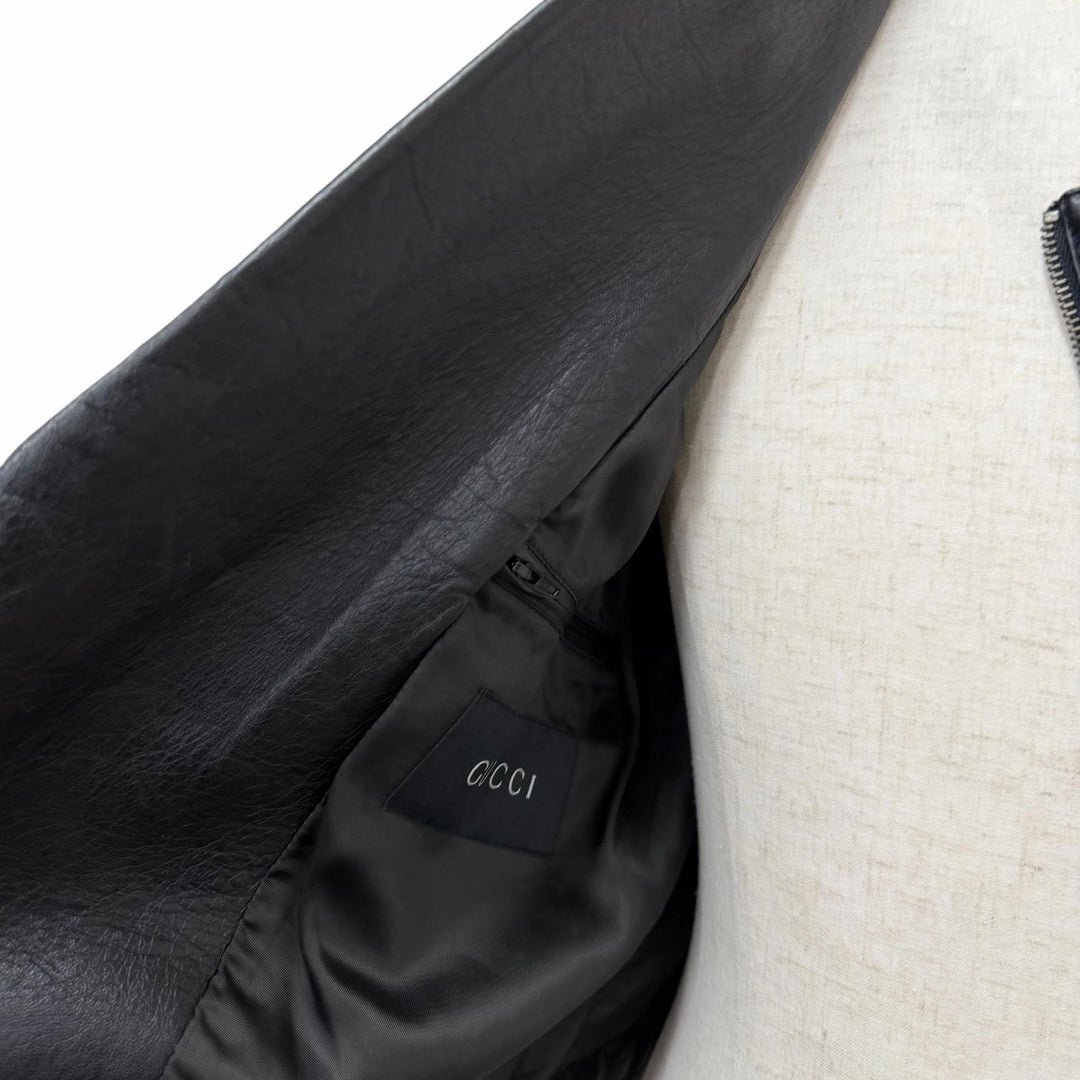 Excellent GUCCI Leather jacket Tom Ford era single/double black leather mens 46