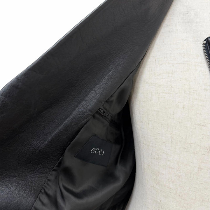 Excellent GUCCI Leather jacket Tom Ford era single/double black leather mens 46