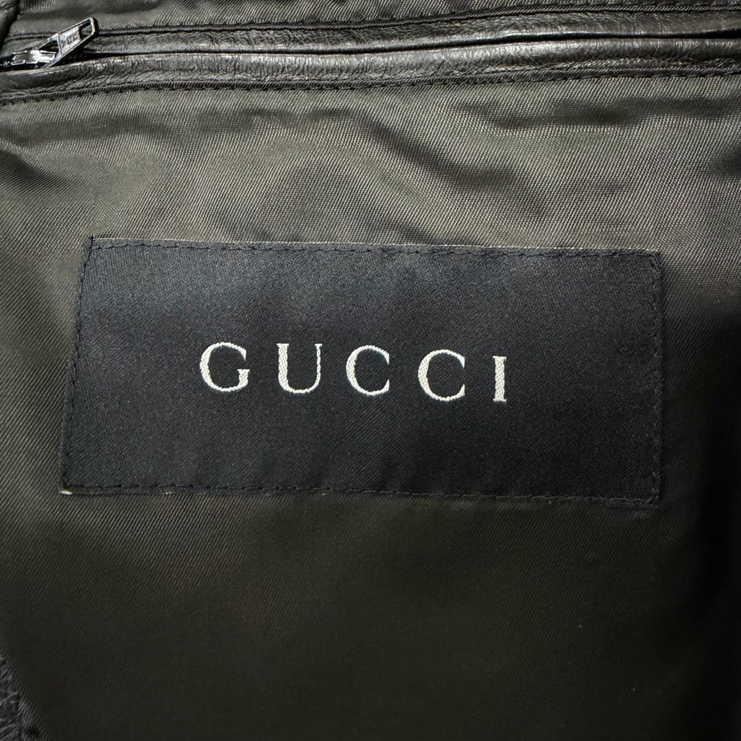 Excellent GUCCI Leather jacket Tom Ford era single/double black leather mens 46
