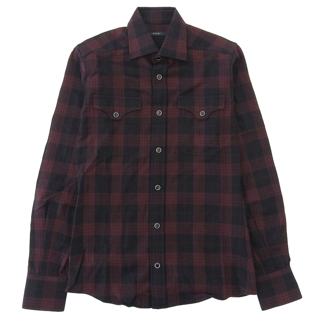 Excellent GUCCI Long sleeve shirt Tom Ford era check pattern Red series 162494