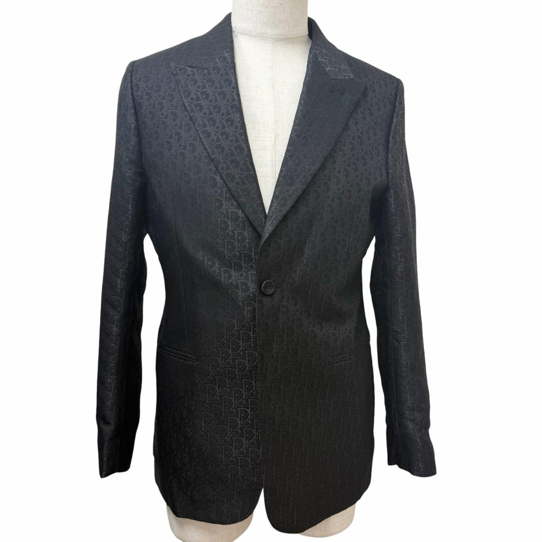 Excellent DIOR tailored jacket Oblique pattern single black wool mens 46